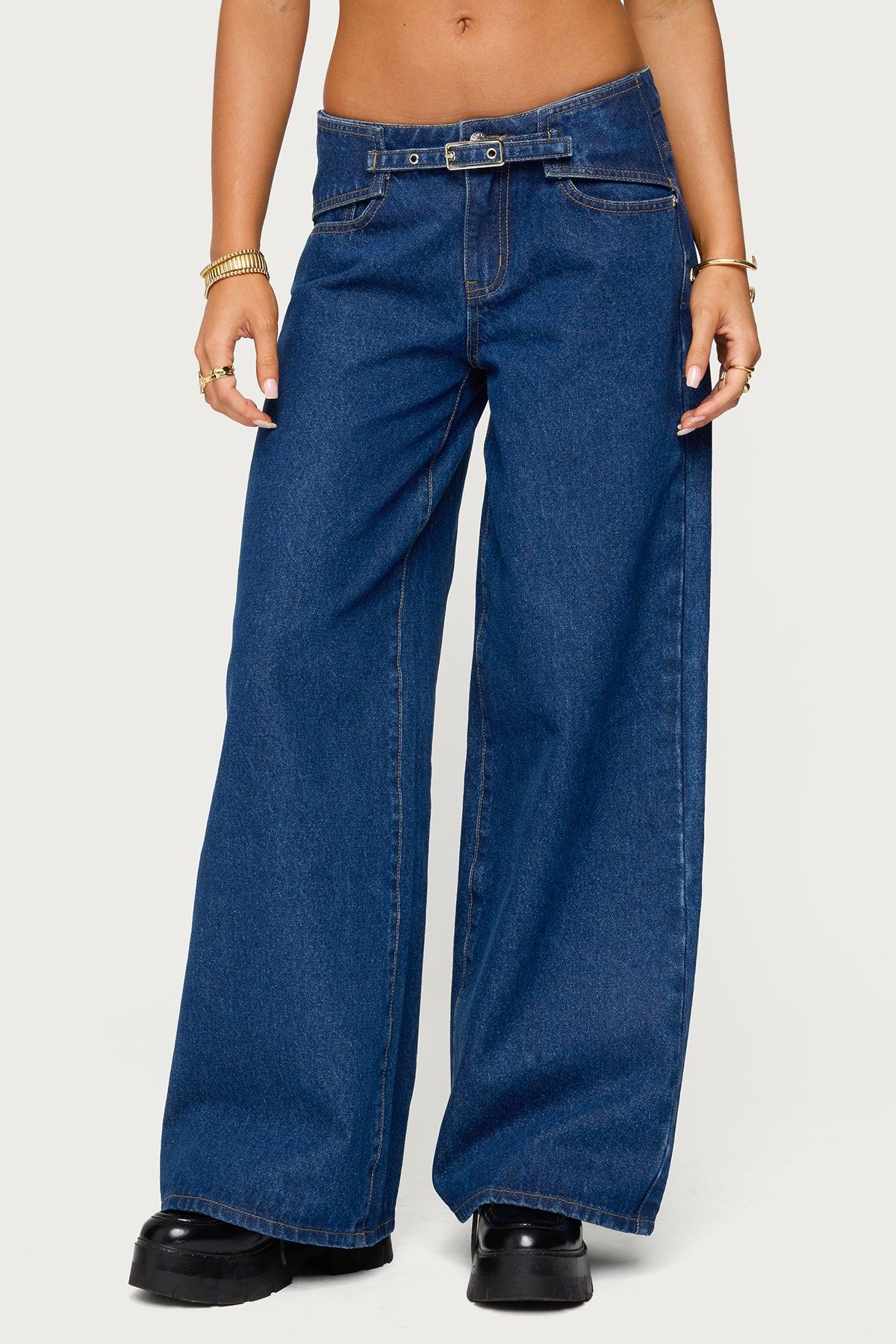 Edie Belt Detail Low Rise Baggy Jeans Product Image