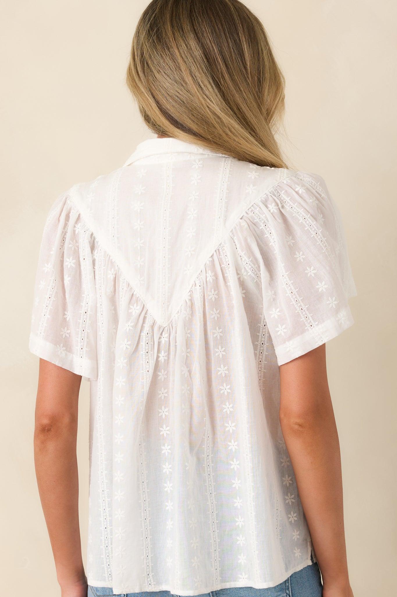 Light as a Breeze White Embroidered Cotton Blouse Product Image