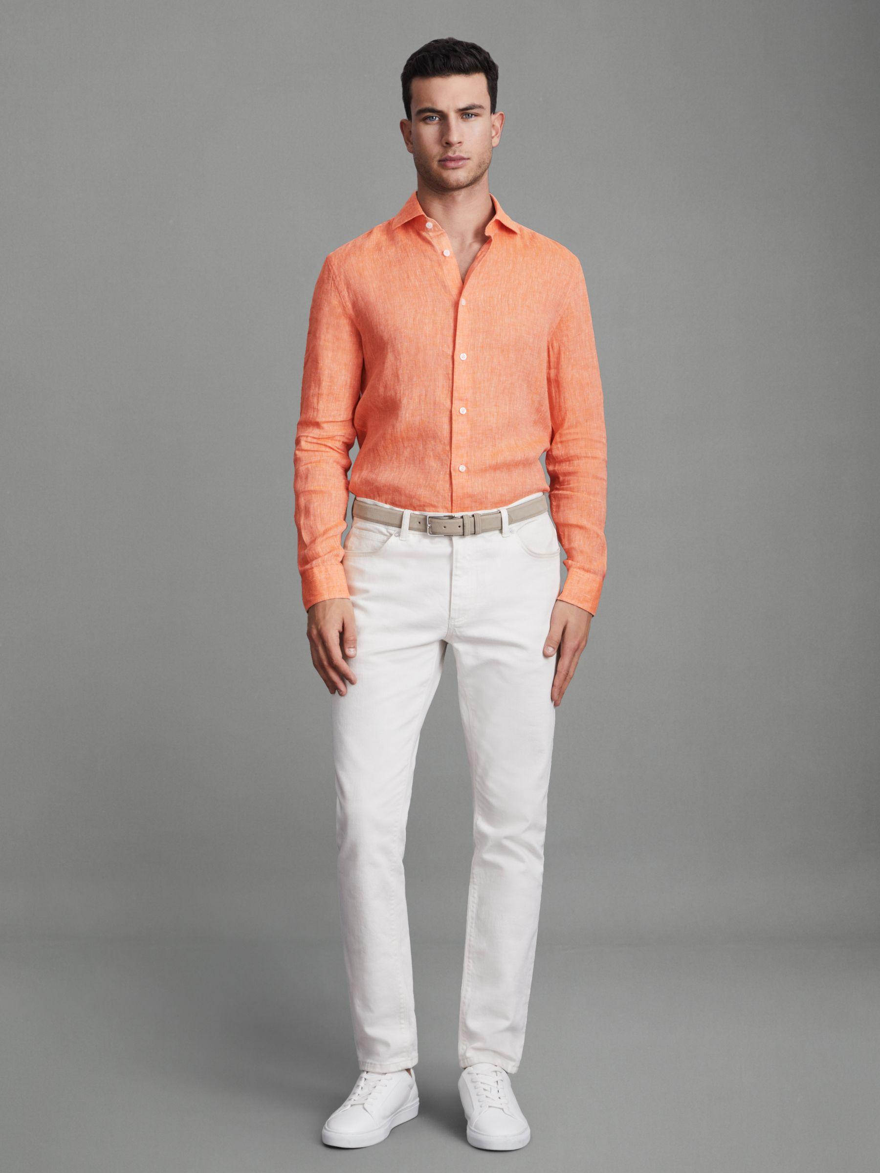 Linen Button-Through Shirt in Peach Product Image