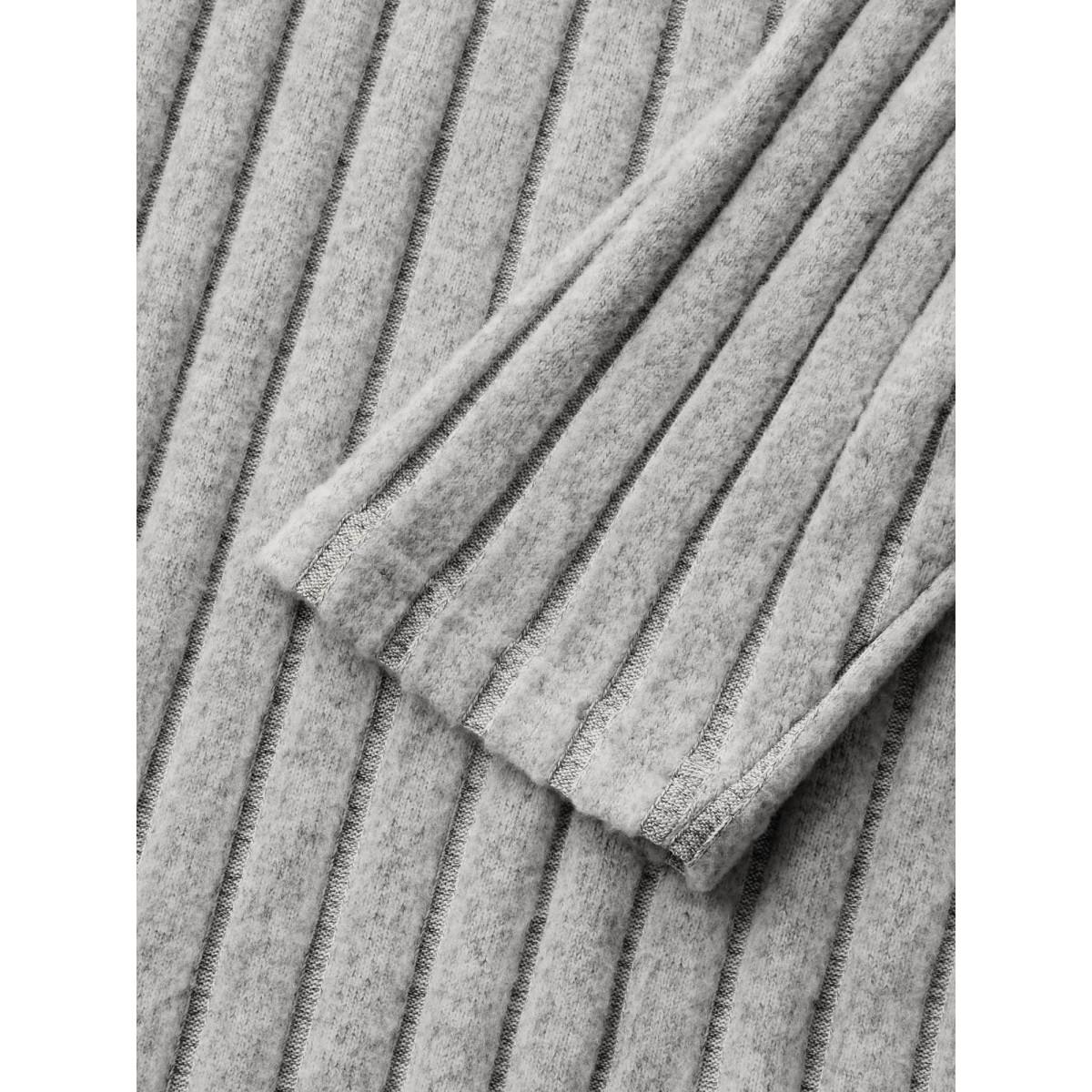 Plus Size Plain Textured Pit Strip Split Hem T-shirt LightGray Women Casual Texture V-neck Everyday T-shirts BloomChic 26/4X Product Image