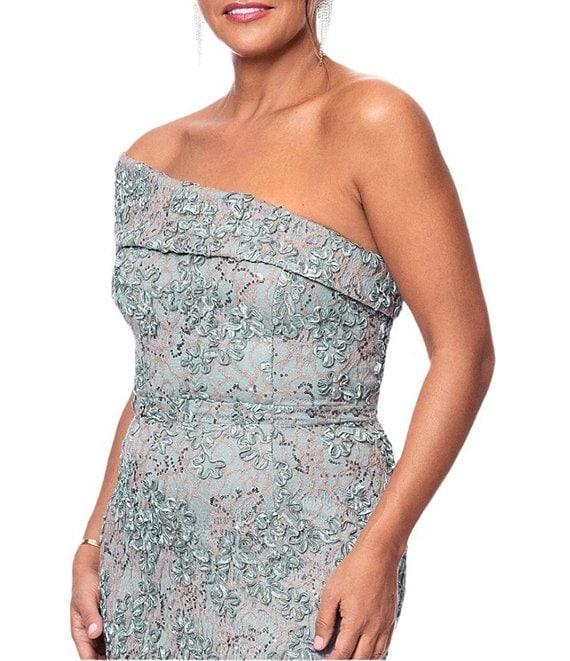 Xscape Soutache Lace Floral Print One-Shoulder Neck Sleeveless Sheath Gown Product Image