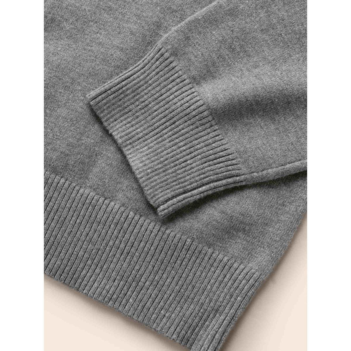 Plus Size Polo Neck Drop Shoulder Sleeve Soft Pullover DarkGray Women Casual Long Sleeve Polo Everyday Pullovers BloomChic 18-20/2X Product Image