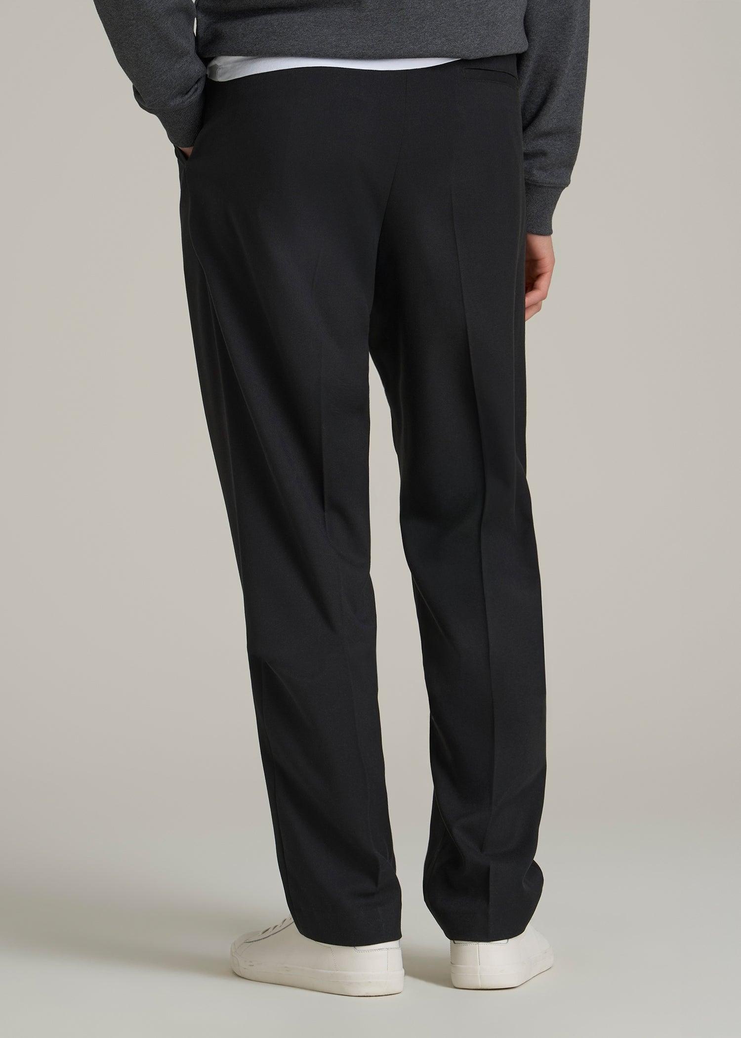 Relaxed Pleated Trousers for Tall Men in Black Male Product Image