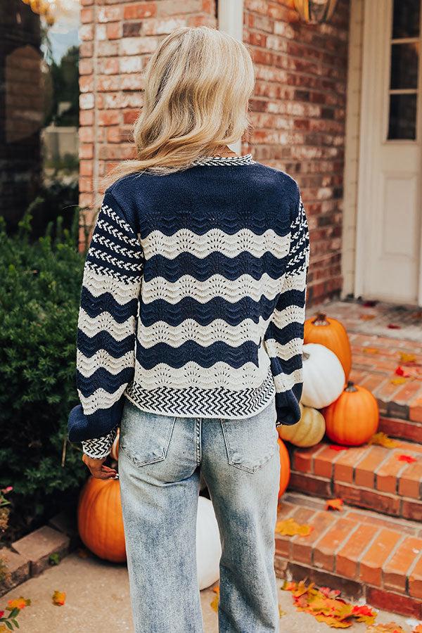 Hot Cocoa Crushing Pointelle Knit Sweater in Navy Product Image