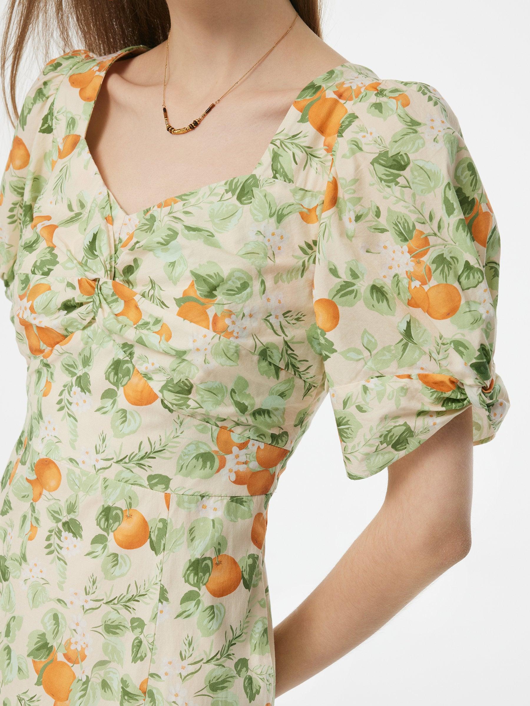 Cotton Floral Print Twist Front Women Midi Dress Product Image