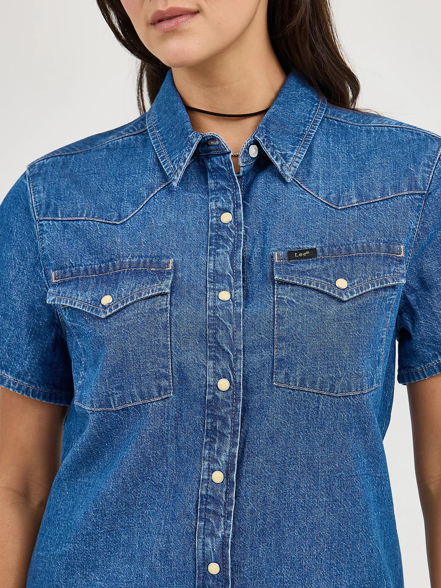 Women's Short Sleeve Western Denim Button Down Dress | Women's Skirts & Dresses | Lee® Product Image