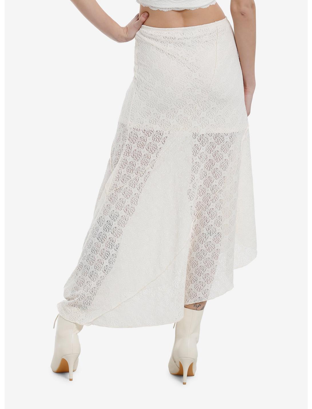 Sweet Society Cream Lace Asymmetrical Midi Skirt Product Image