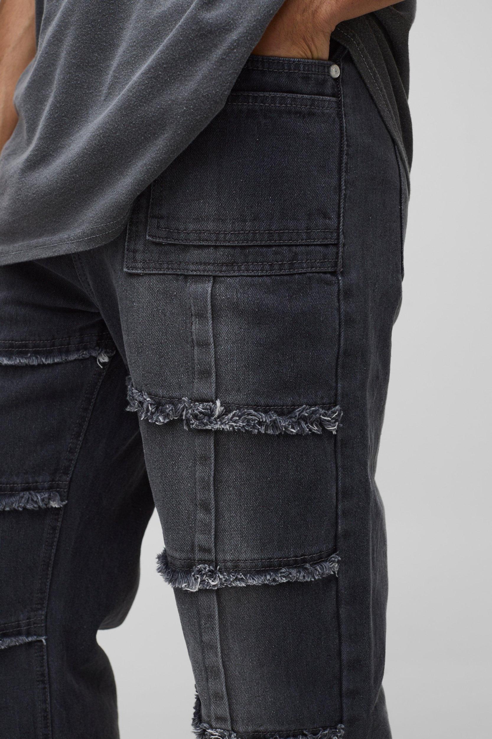 Slim Rigid Stacked Distressed Seam Detail Jeans | boohooMAN USA Product Image
