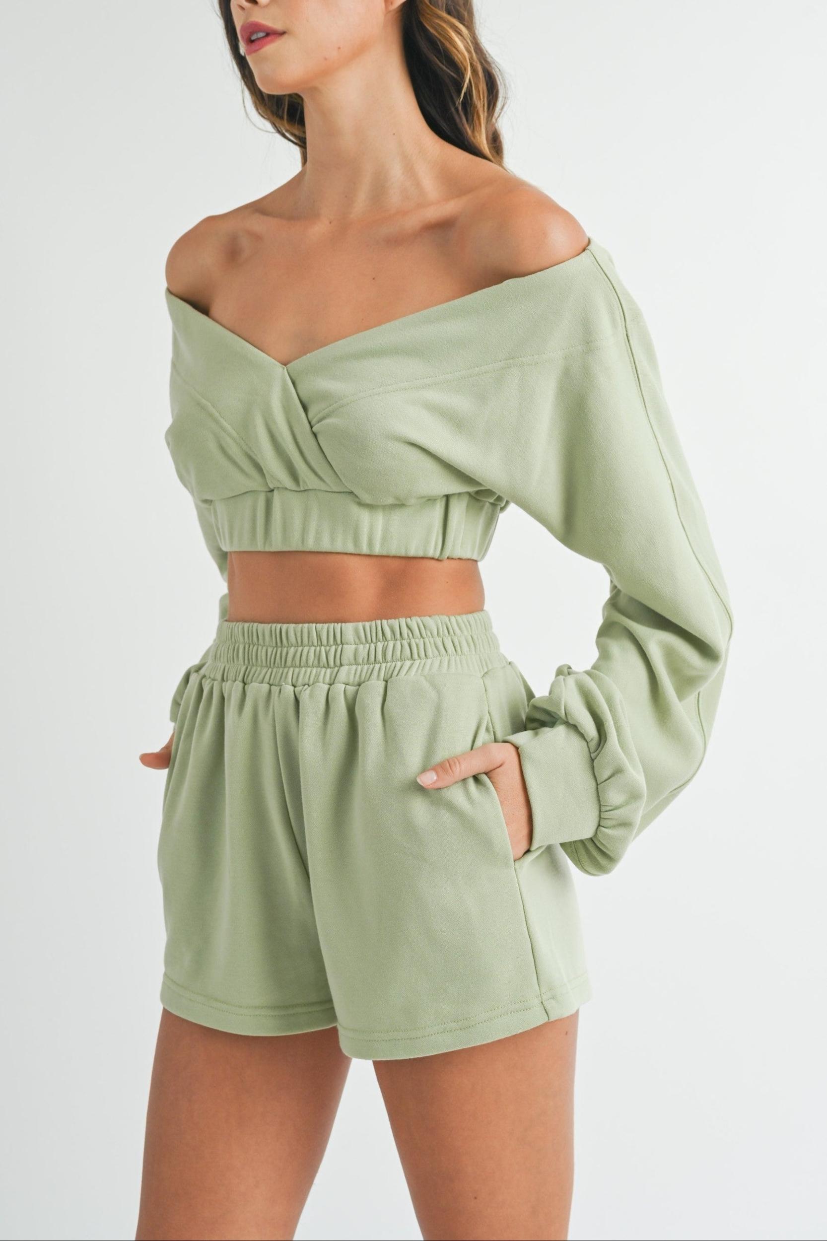 Off Shoulder Crop Top & Shorts Set Product Image