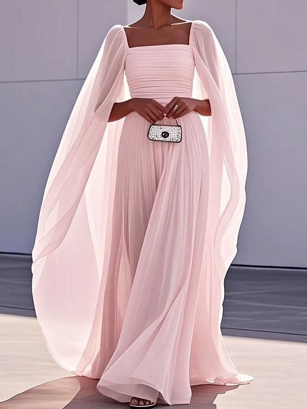Cape Gauze Pleated Split-Joint Square-Neck Evening Dresses Maxi Dresses Product Image