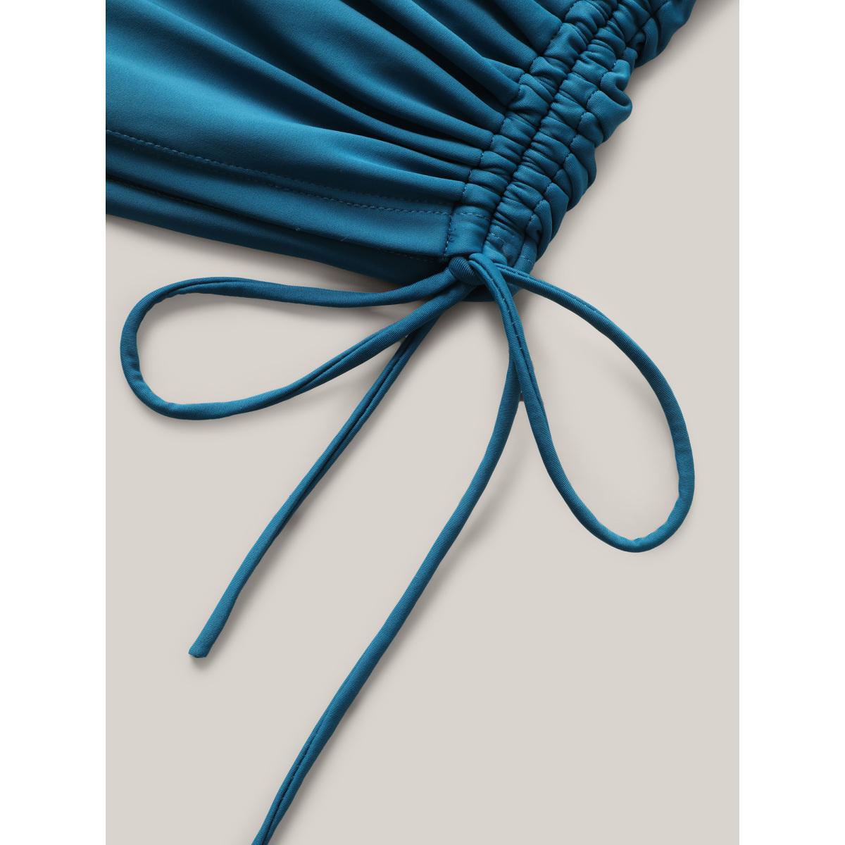 Plus Size Off Shoulder Ruffles Drawstrings One-Piece Swimsuit Women's Swimwear Cyan Beach Gathered Curve Bathing Suits High stretch One Pieces BloomChic 10/M Product Image