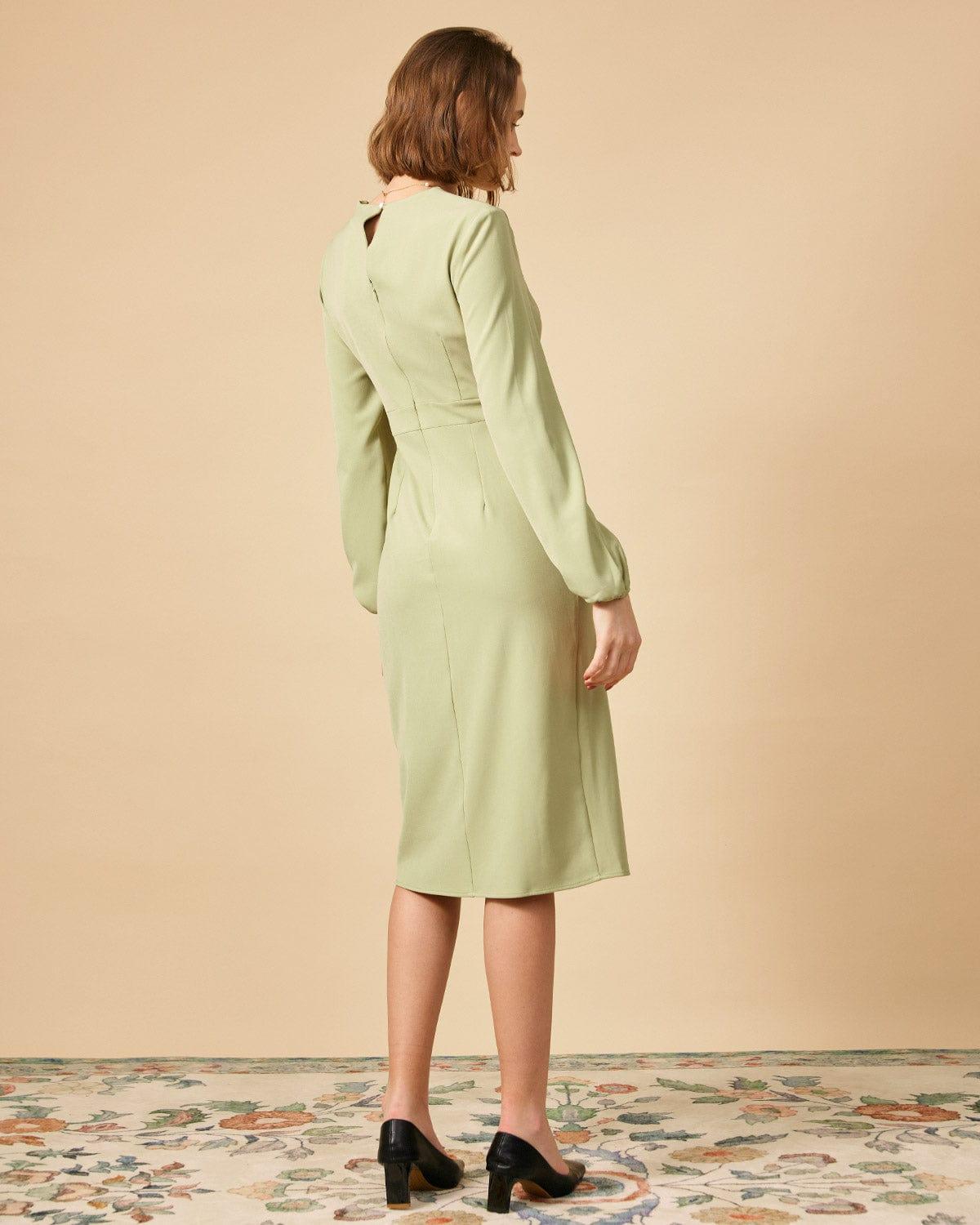 The Solid Square Neck Long Sleeve Dress Product Image