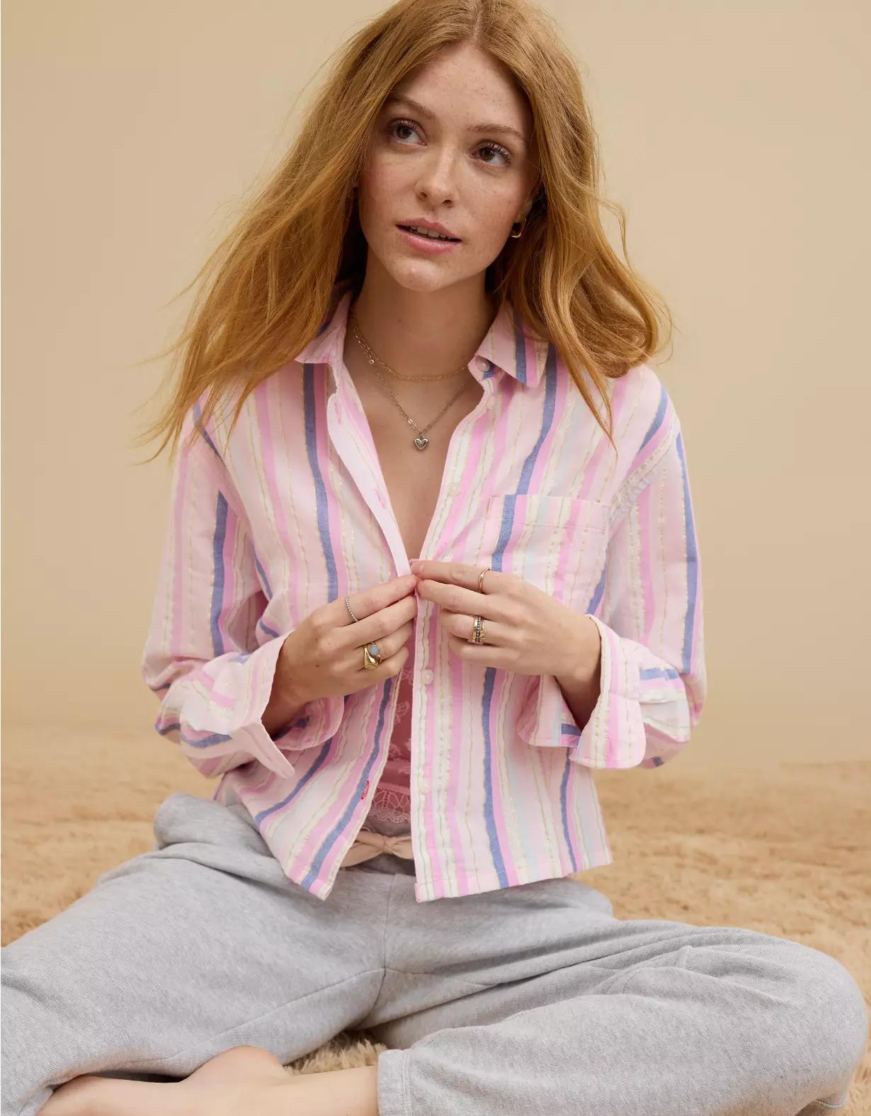 Aerie Off-Duty Poplin Pajama Shirt Product Image