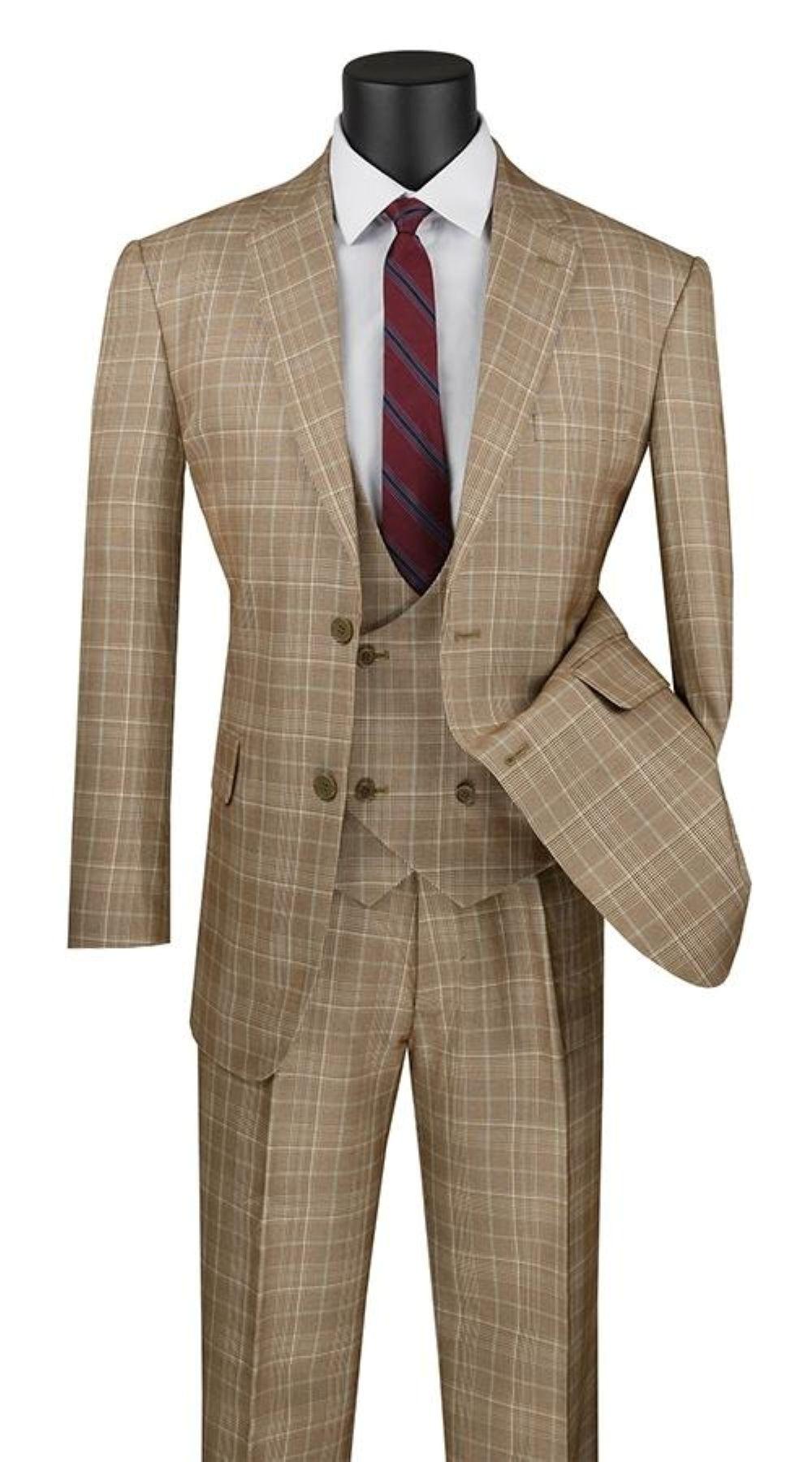 Renaissance Collection - Regular Fit Glen Plaid 3 Piece Suit Camel Product Image
