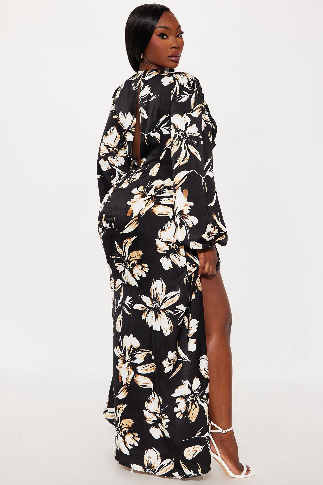 Jenna Floral Maxi Flowy Dress - Black/combo Female Product Image