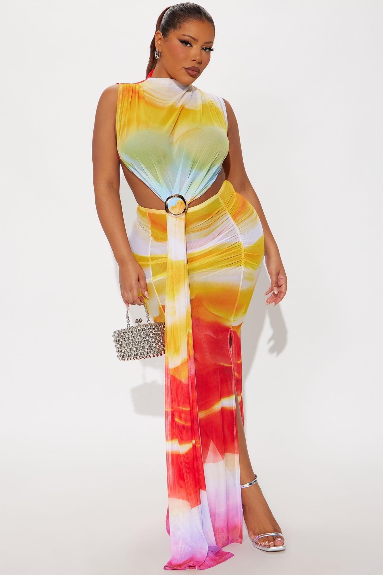 On The Wild Side Draped Maxi Dress - Yellow/combo Female Product Image