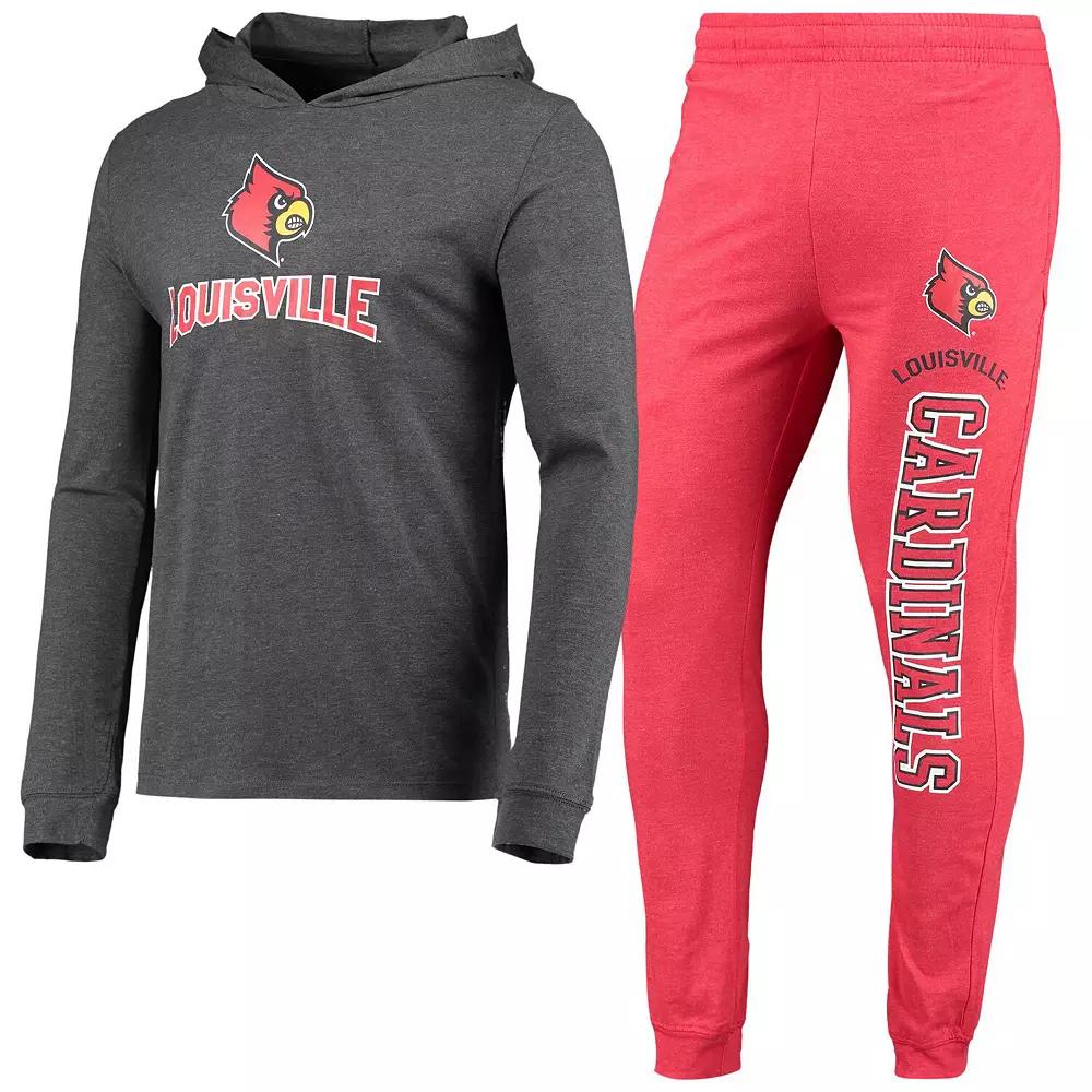 Men's Concepts Sport Red/Heather Charcoal Louisville Cardinals Meter Long Sleeve Hoodie T-Shirt & Jogger Pajama Set, Size: XL Product Image