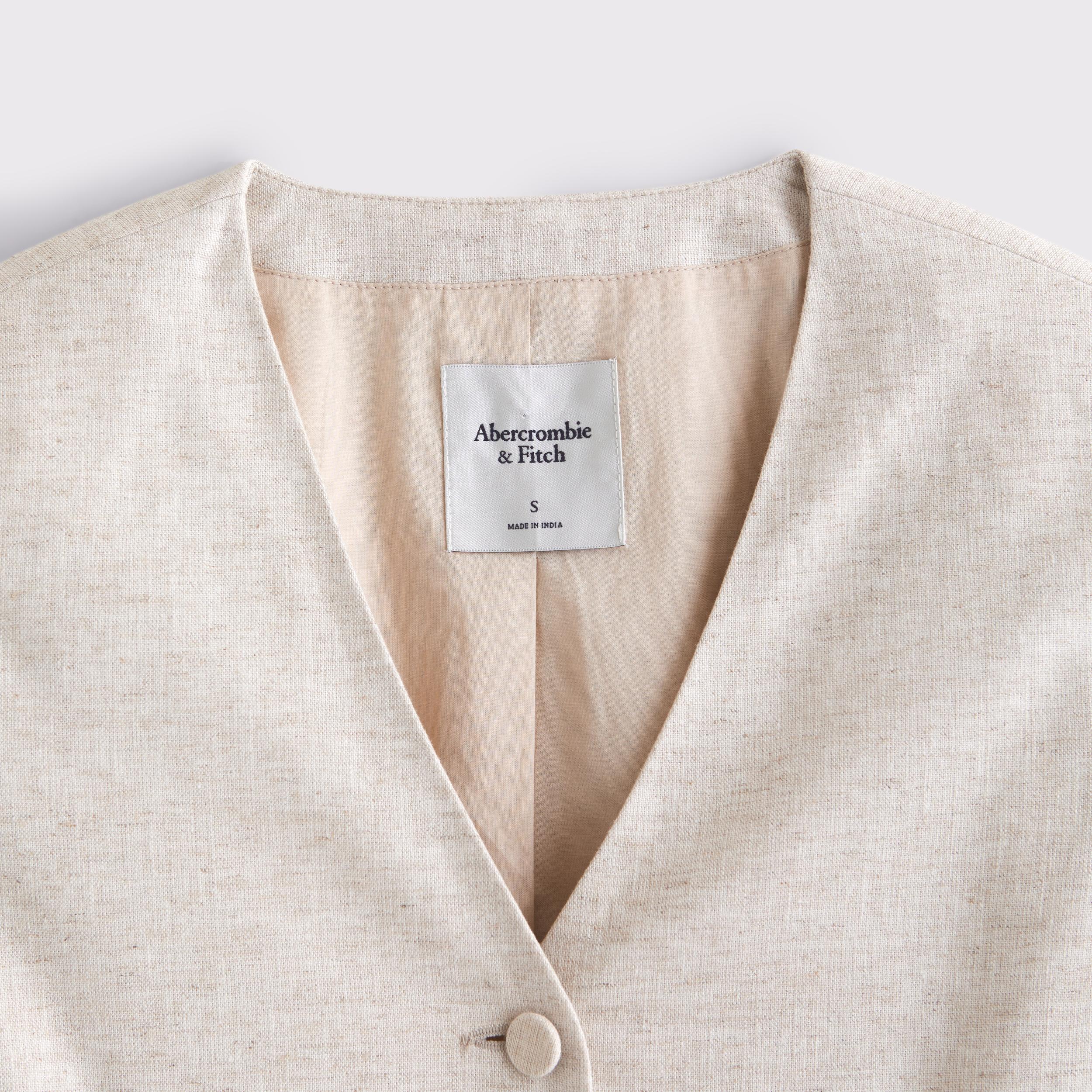 Linen-Blend Collarless Blazer Product Image