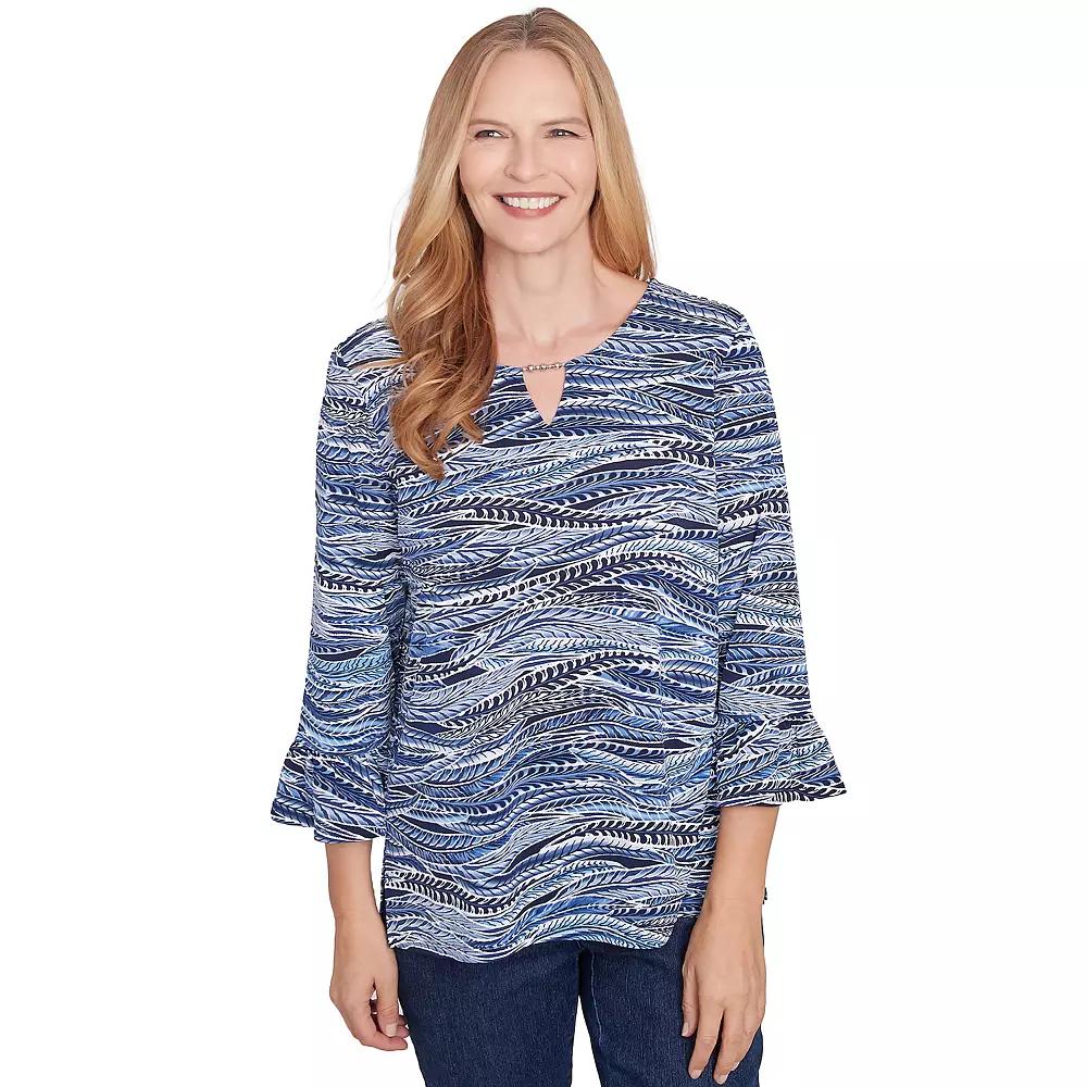 Petite Alfred Dunner Beaded Split Neck Feathers Top, Women's,  Product Image