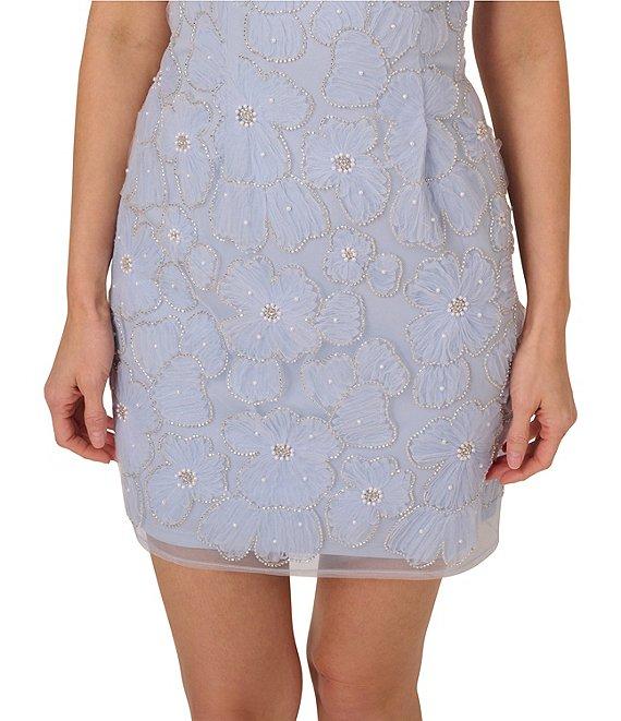 Adrianna Papell Embroidered Floral V-Neck Short Sleeve Sheath Mini Dress Product Image