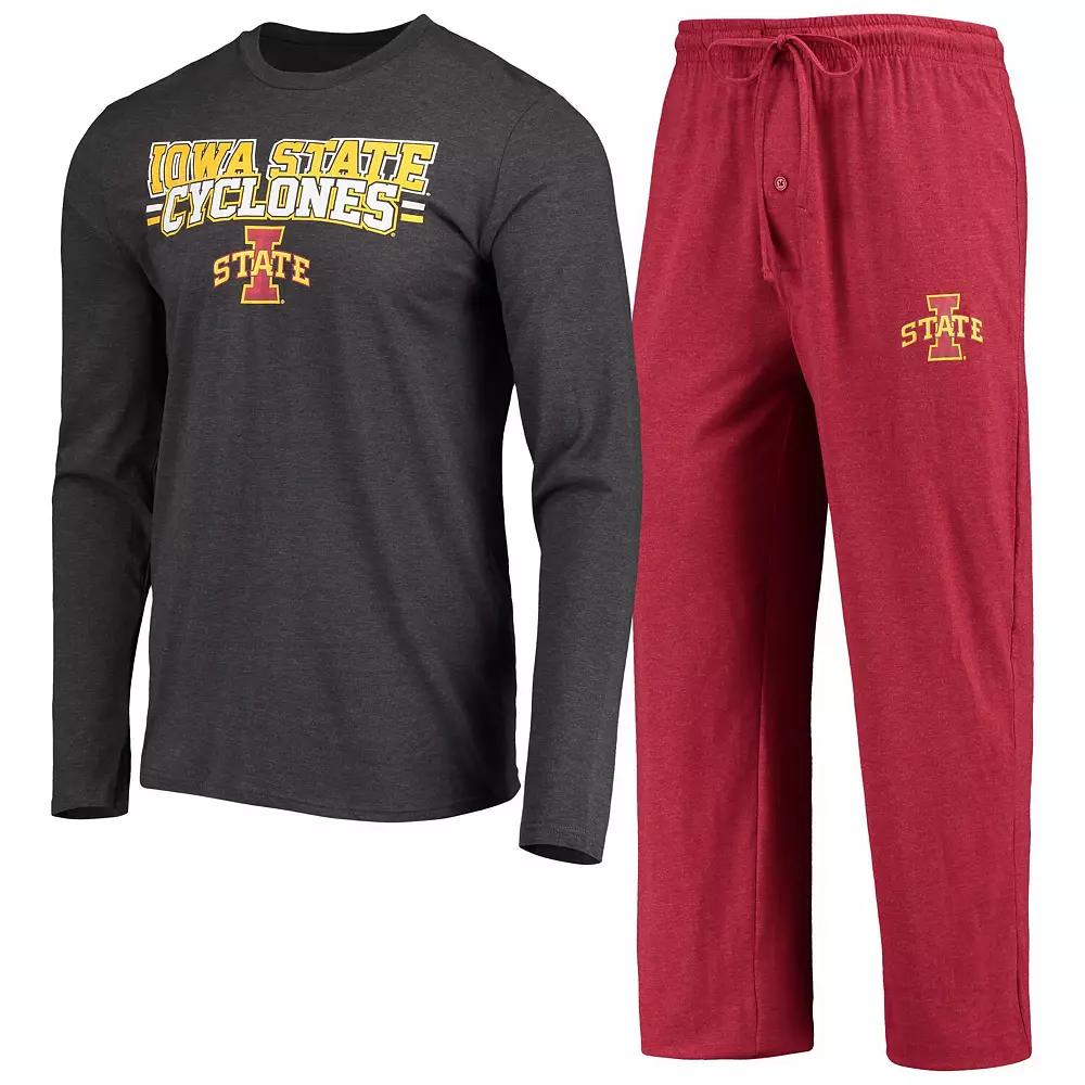 Men's Concepts Sport Cardinal/Heathered Charcoal Iowa State Cyclones Meter Long Sleeve T-Shirt & Pants Sleep Set,  Product Image