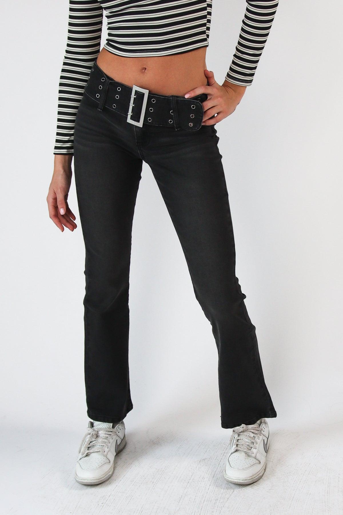 Low Rise Bootcut Belted Jeans Product Image