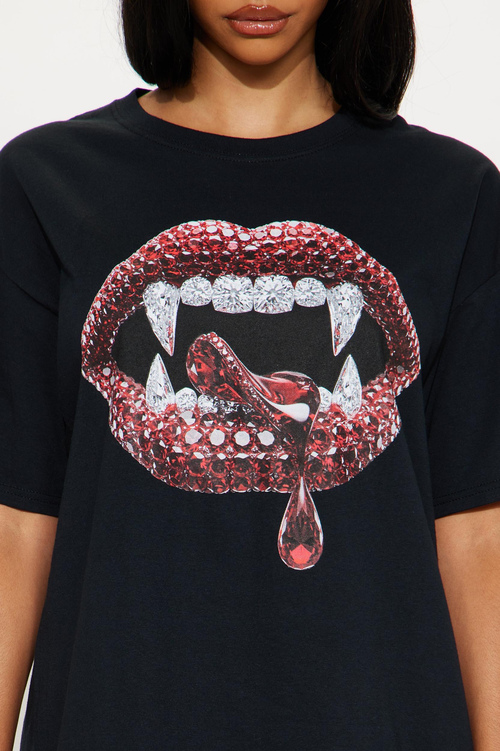 Seductive Lips Rhinestone Tee  - Black Female Product Image