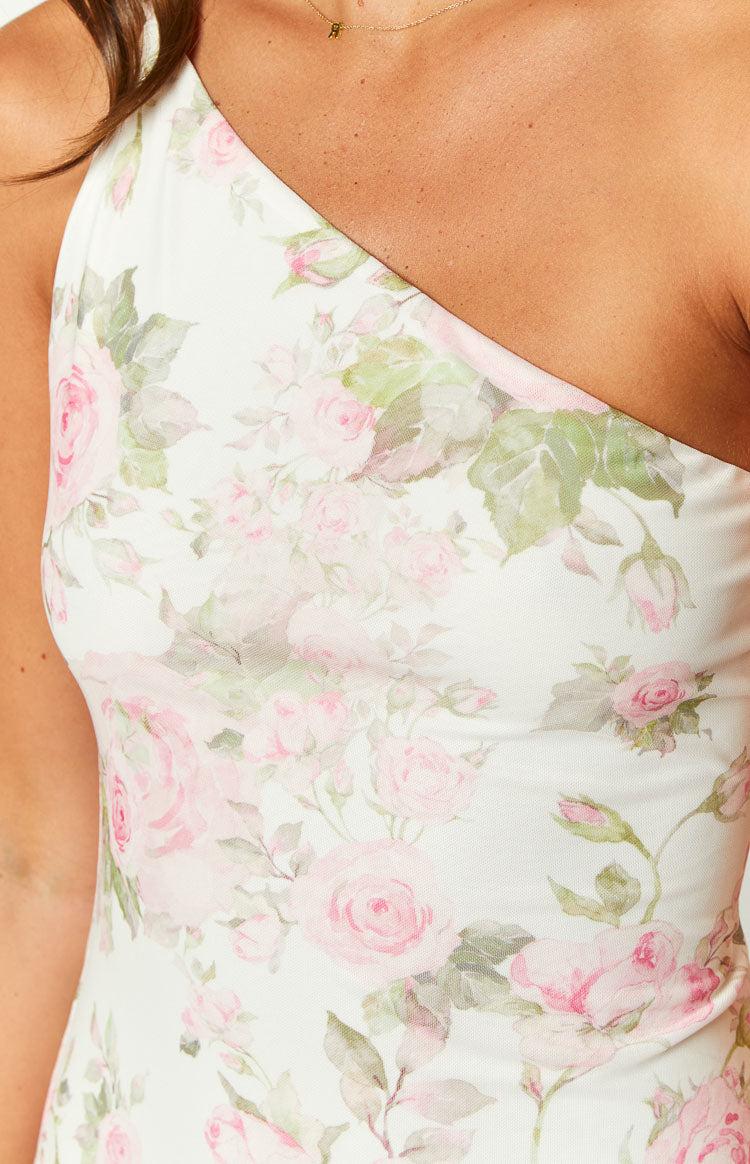 Yas One Shoulder White Floral Mini Dress Product Image