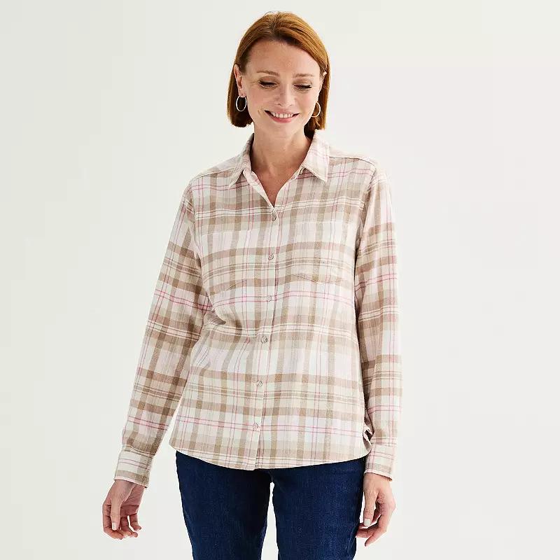Women's Croft & Barrow® The Extra Soft Plaid Flannel Shirt, Size: XS, Pink Color Plaid Product Image