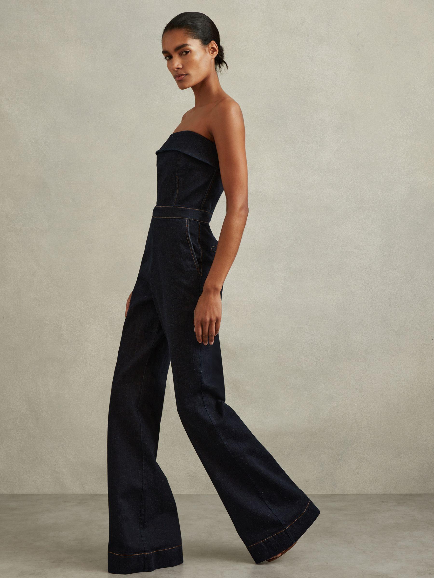 Denim Strapless Wide Leg Jumpsuit in Indigo Product Image