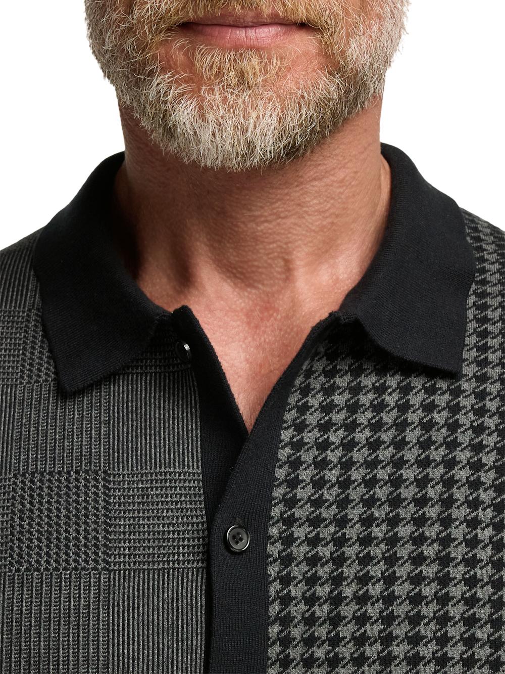 Cotton Button Front Polo - Black/grey Product Image