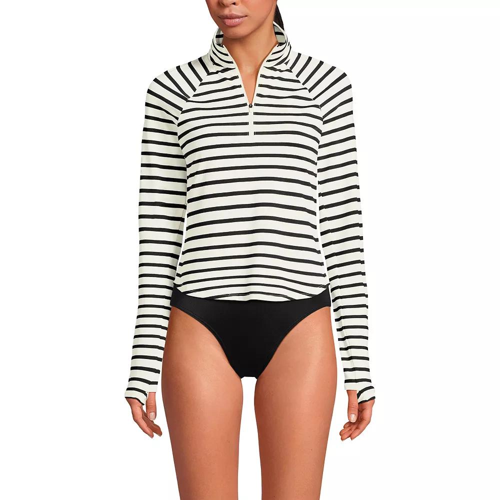 Women's Lands' End Cooling Quarter Zip Raglan Long Sleeve Rash Guard, Size: XL, White Black Stripe Product Image
