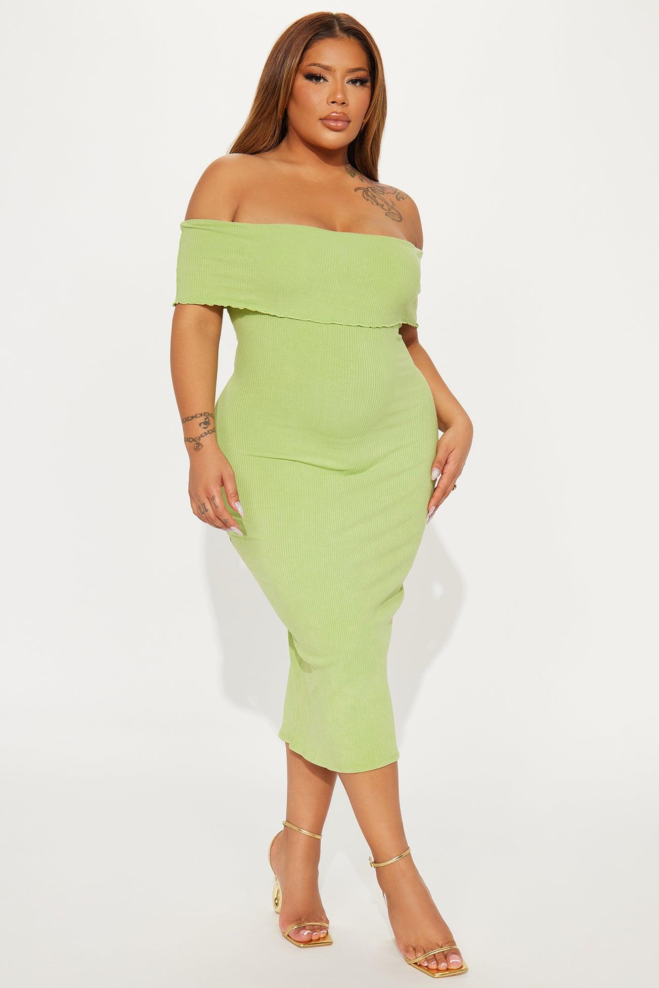 Lacie Ribbed Midi Dress - Lime Product Image