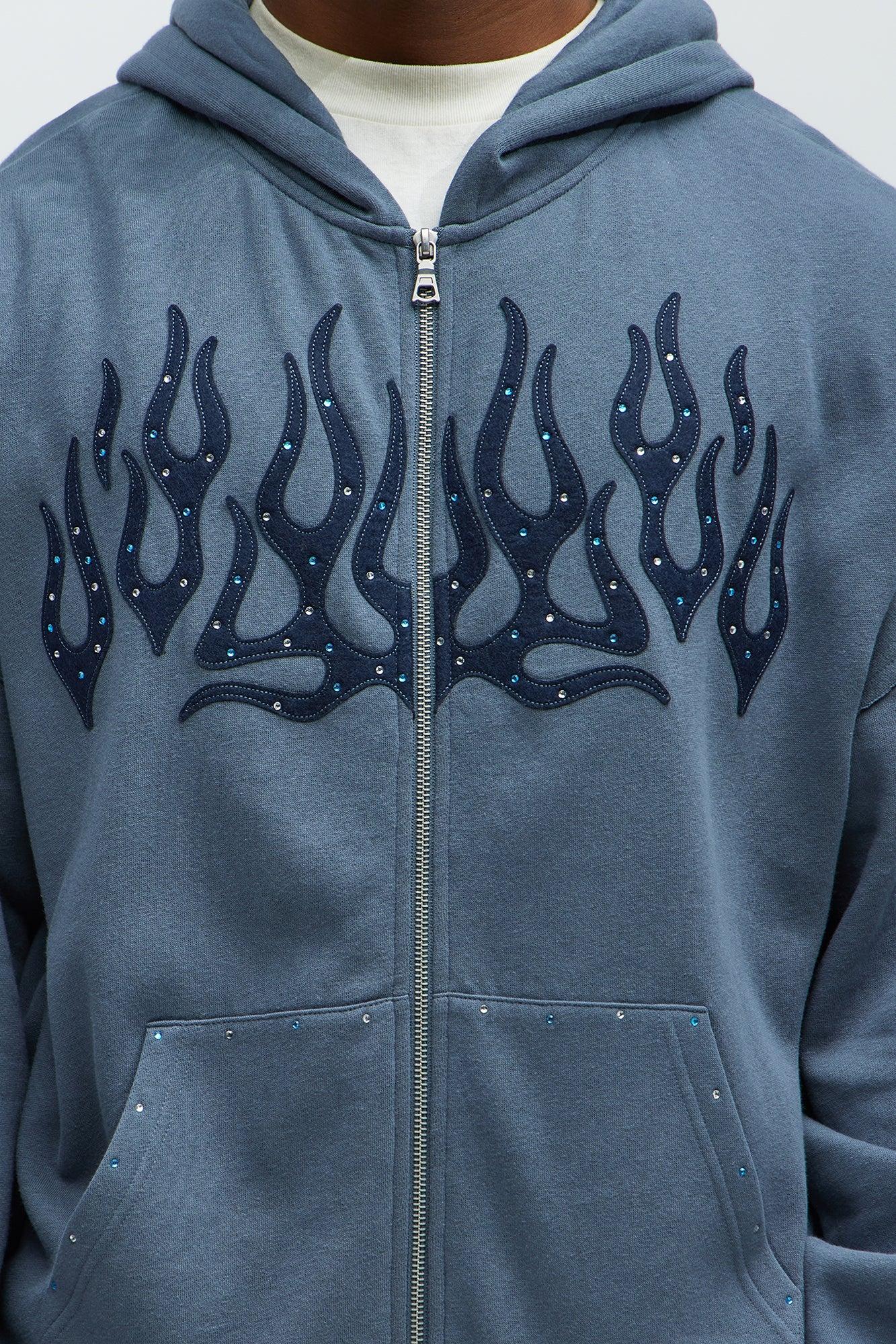 Tyson Bling Oversized Zip Hoodie - Blue Product Image
