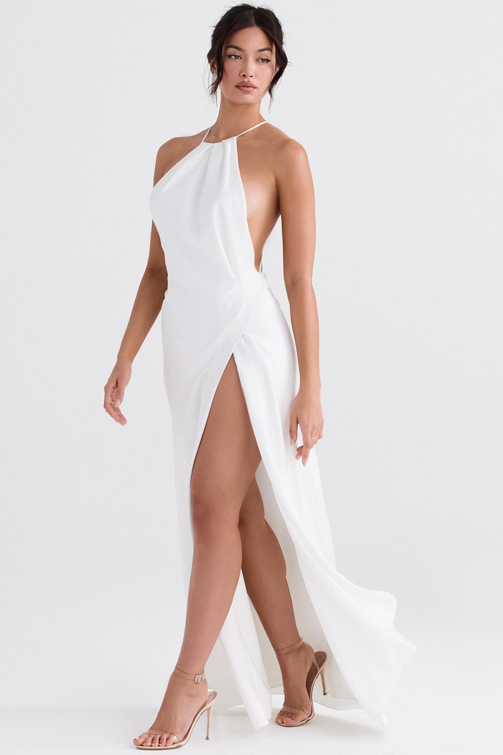 Zanab  ivory thigh slit maxi dress Product Image