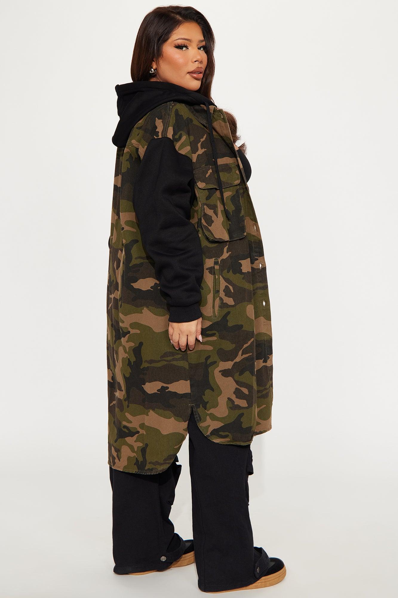 Millie Denim Camo Print Coat - Olive/combo Product Image
