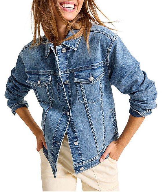 Tommy Bahama Indigo Relaxed Fit Point Collar Long Sleeve Flap Pocket Jean Jacket Product Image