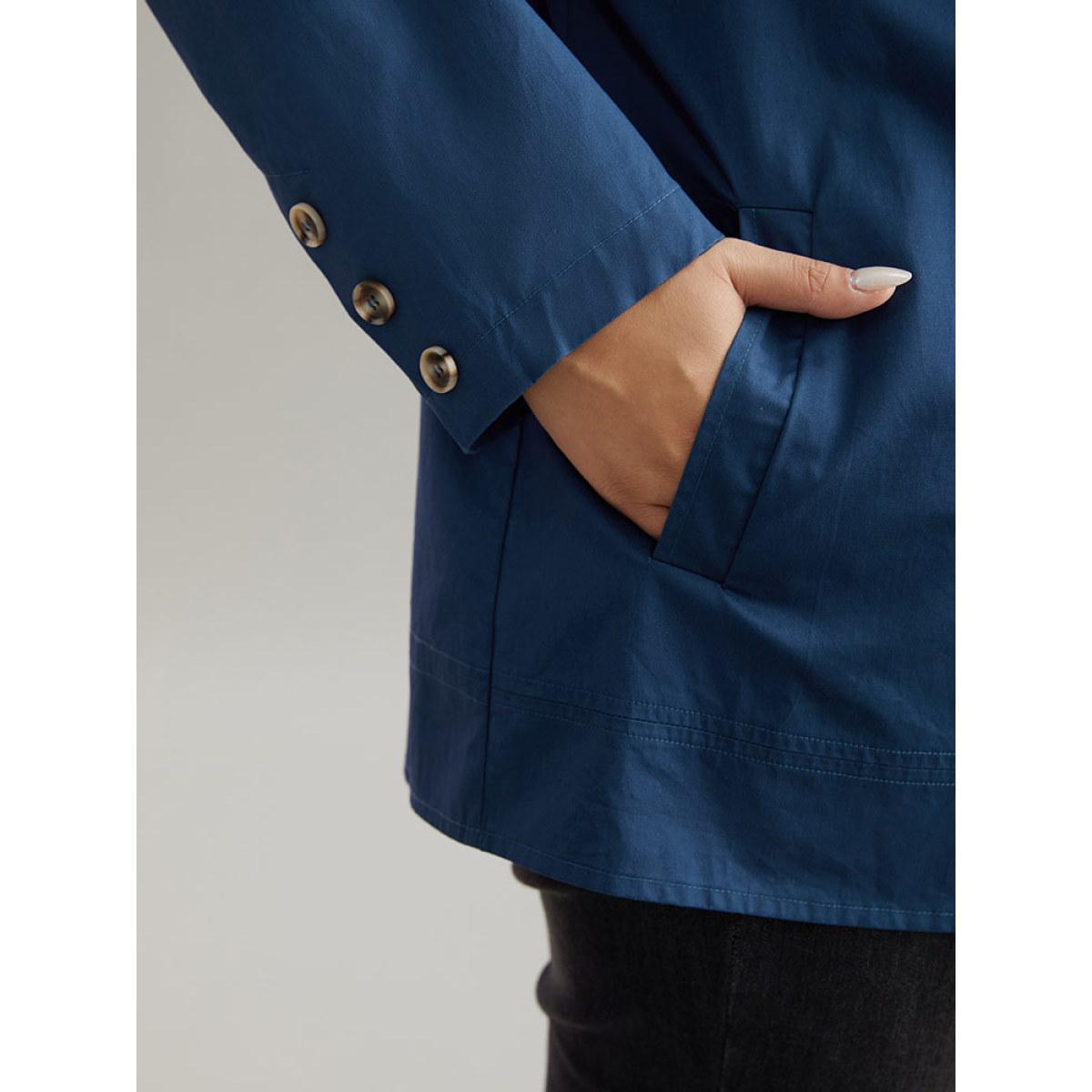 Plus Size Anti-Wrinkle Solid Pocket Button Up Windbreaker Women Blue Casual Plain Ladies Dailywear Winter Coats BloomChic 14-16/1X Product Image