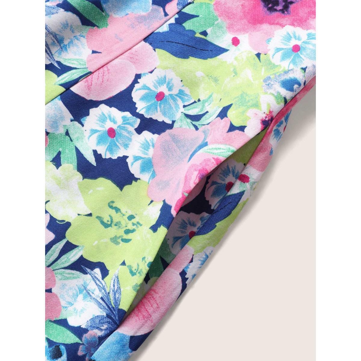 Plus Size V Neck Watercolor Floral Pleated Maxi Dress Brightblue Women Elegant Non V-neck Sleeveless Curvy BloomChic 26/4X Product Image