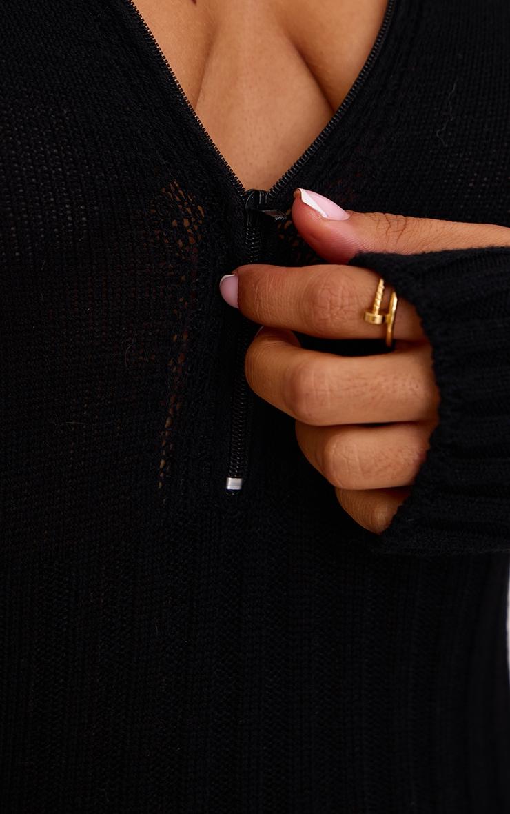 Petite Black Knitted Flared Zip Up Jumpsuit Product Image