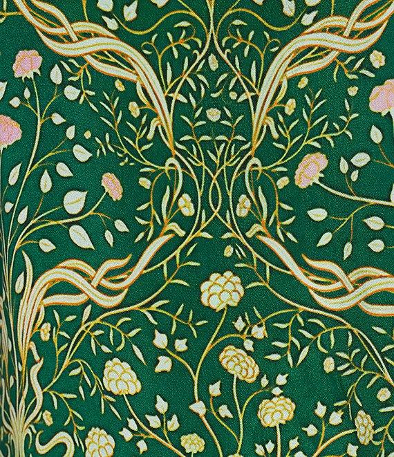 APNY Woven Printed Crew Neck Long Sleeve Smocked Cuff Blouse Product Image