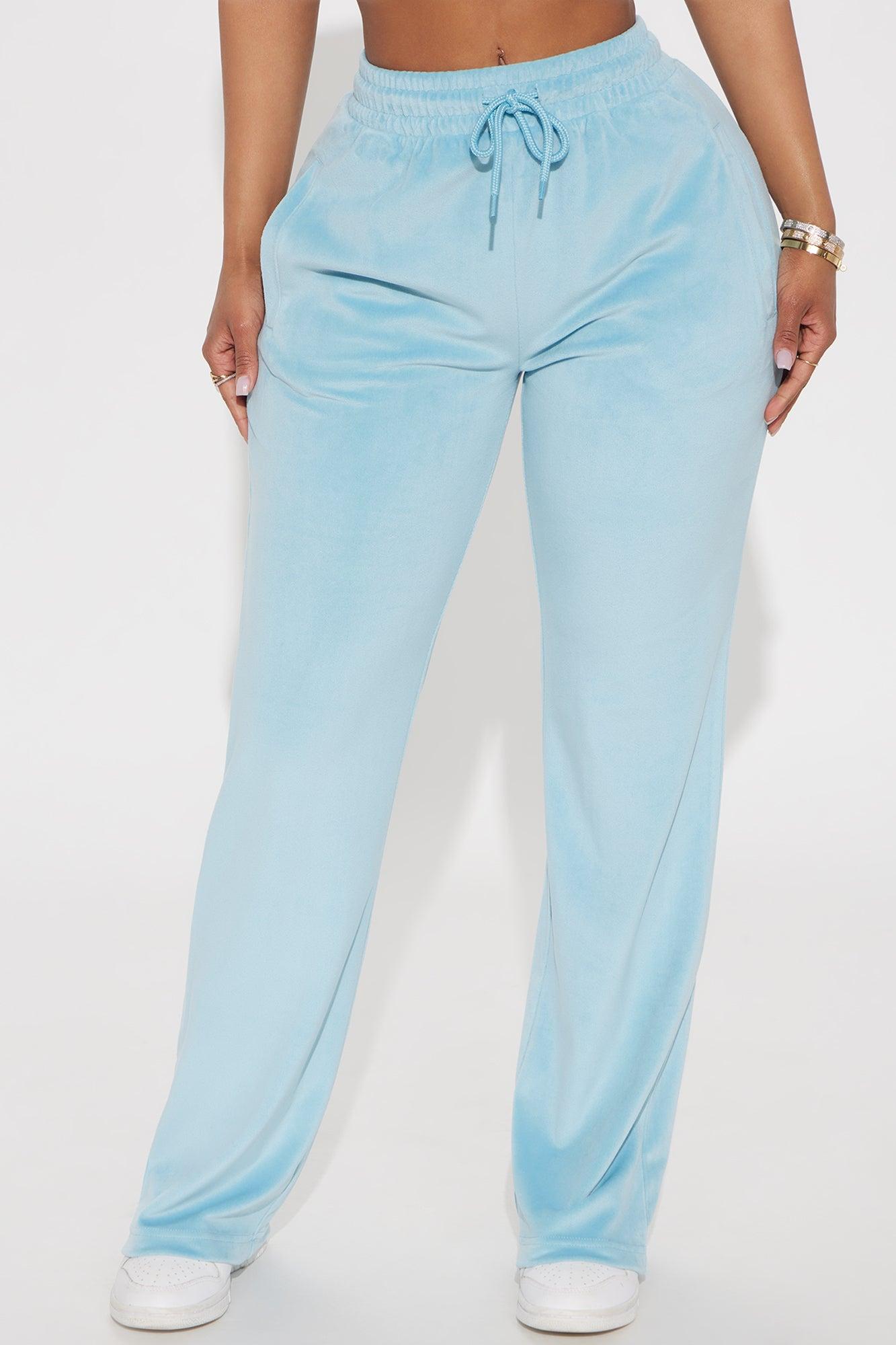 Von Dutch Velour Wide Leg Pant - Blue Product Image