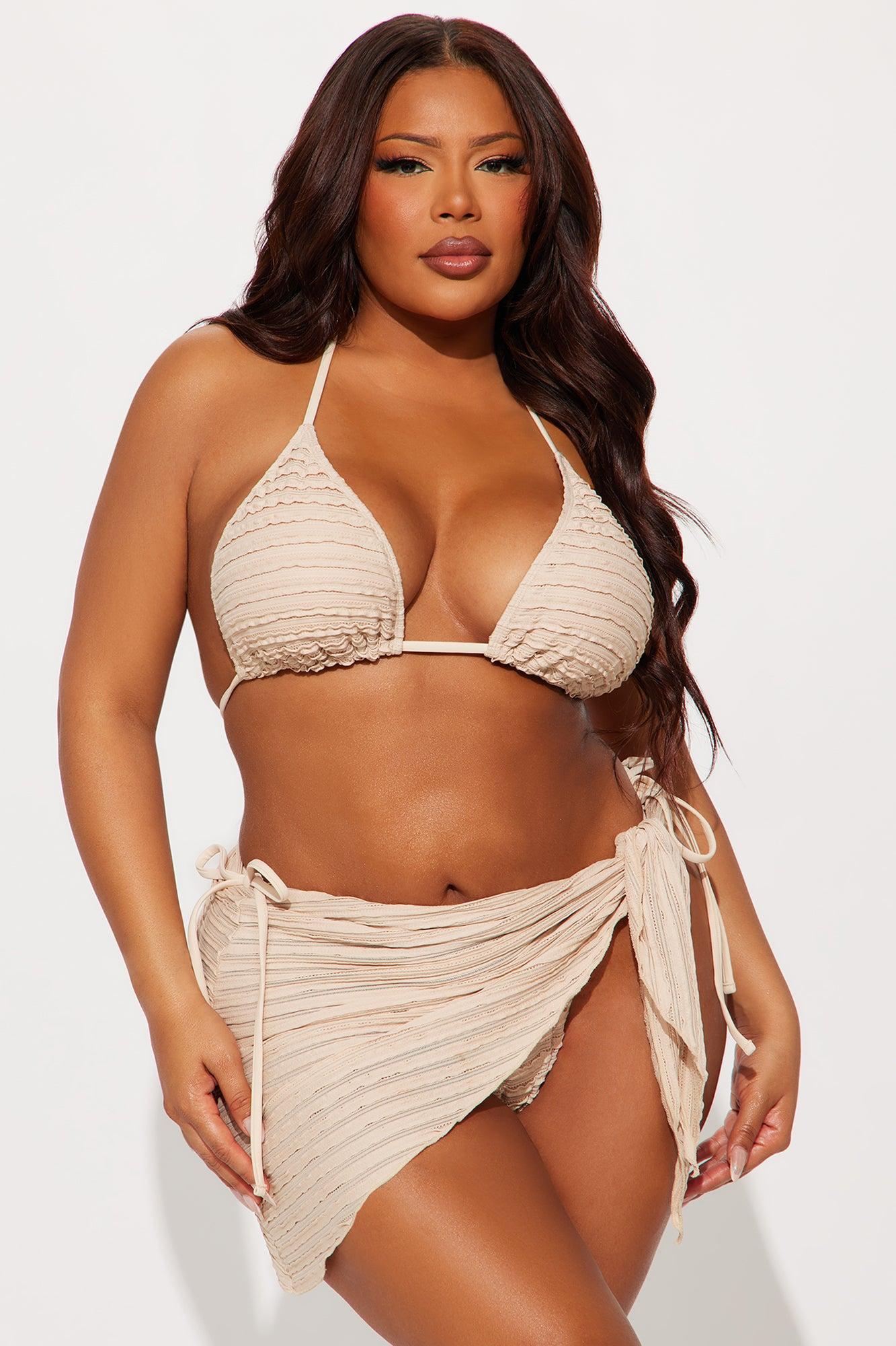 Coconut Island Textured 3 Piece Bikini Sarong Set - Tan Product Image