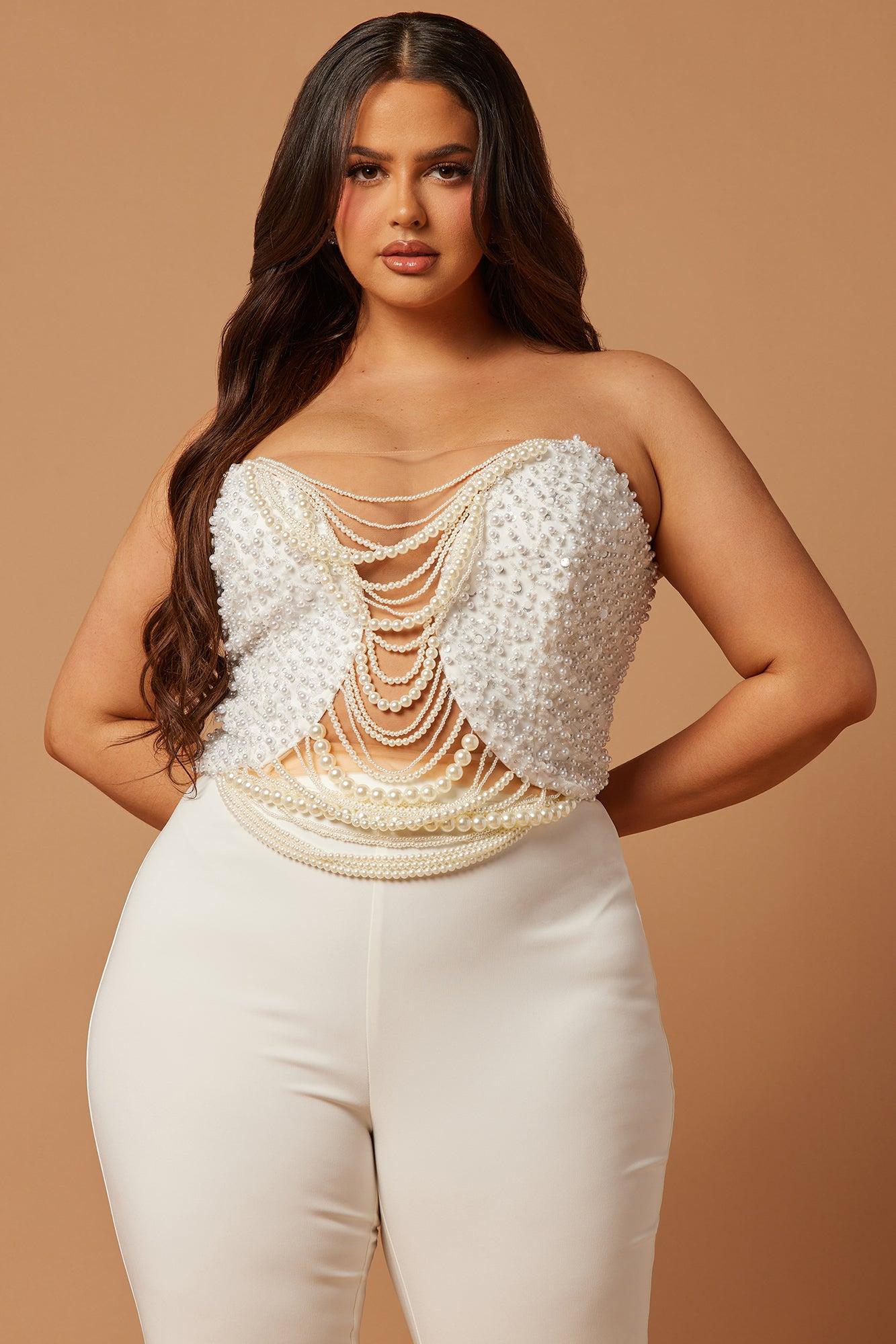 Eva Embellished Pearl Pant Set - White Product Image