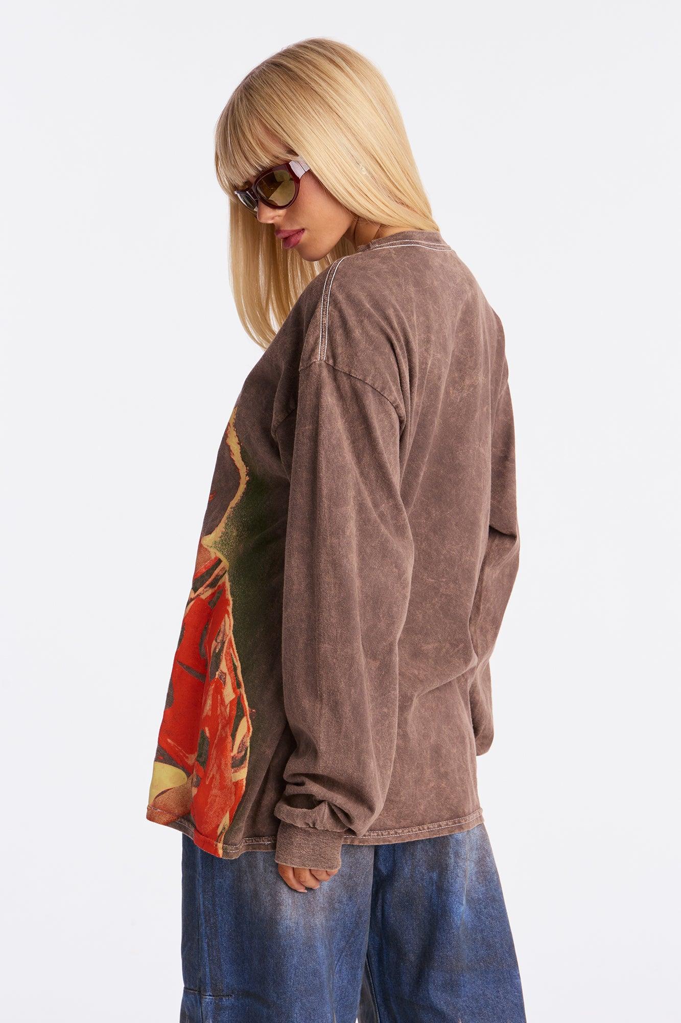 Jimi Hendrix Washed Long Sleeve Tee - Brown Female Product Image