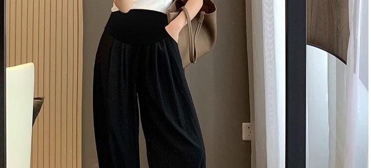 Maternity Elastic Waist Plain Crop Harem Pants Product Image