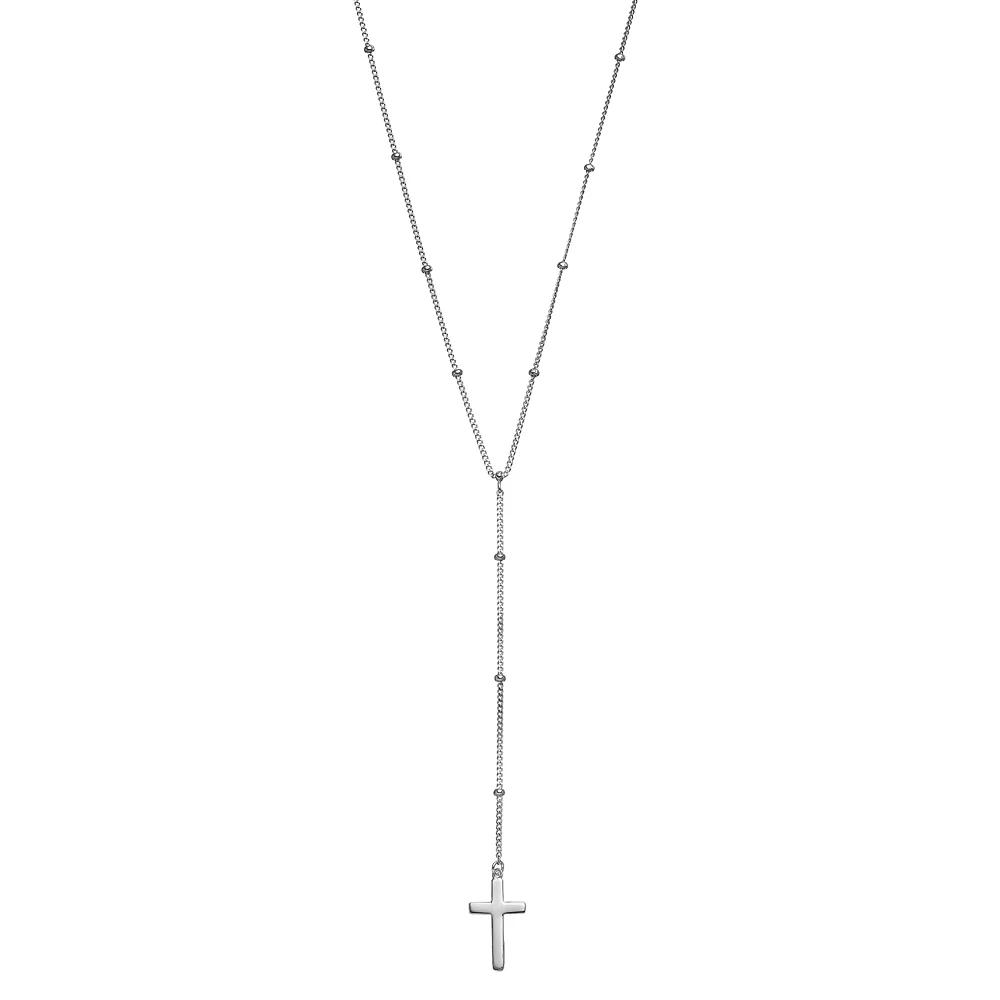 Sterling Silver Beaded Cross Y Necklace, Women's, Size: 16", Grey Product Image