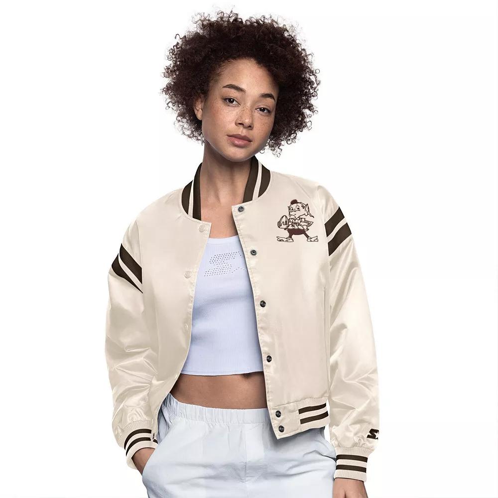 Women's Starter Cream Cleveland Browns Full Count Full-Snap Satin Jacket,  Product Image