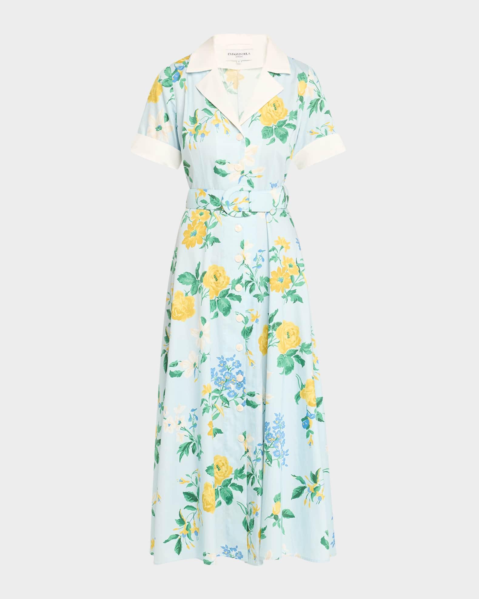 Clara Belted Floral-Print Midi Shirtdress Product Image