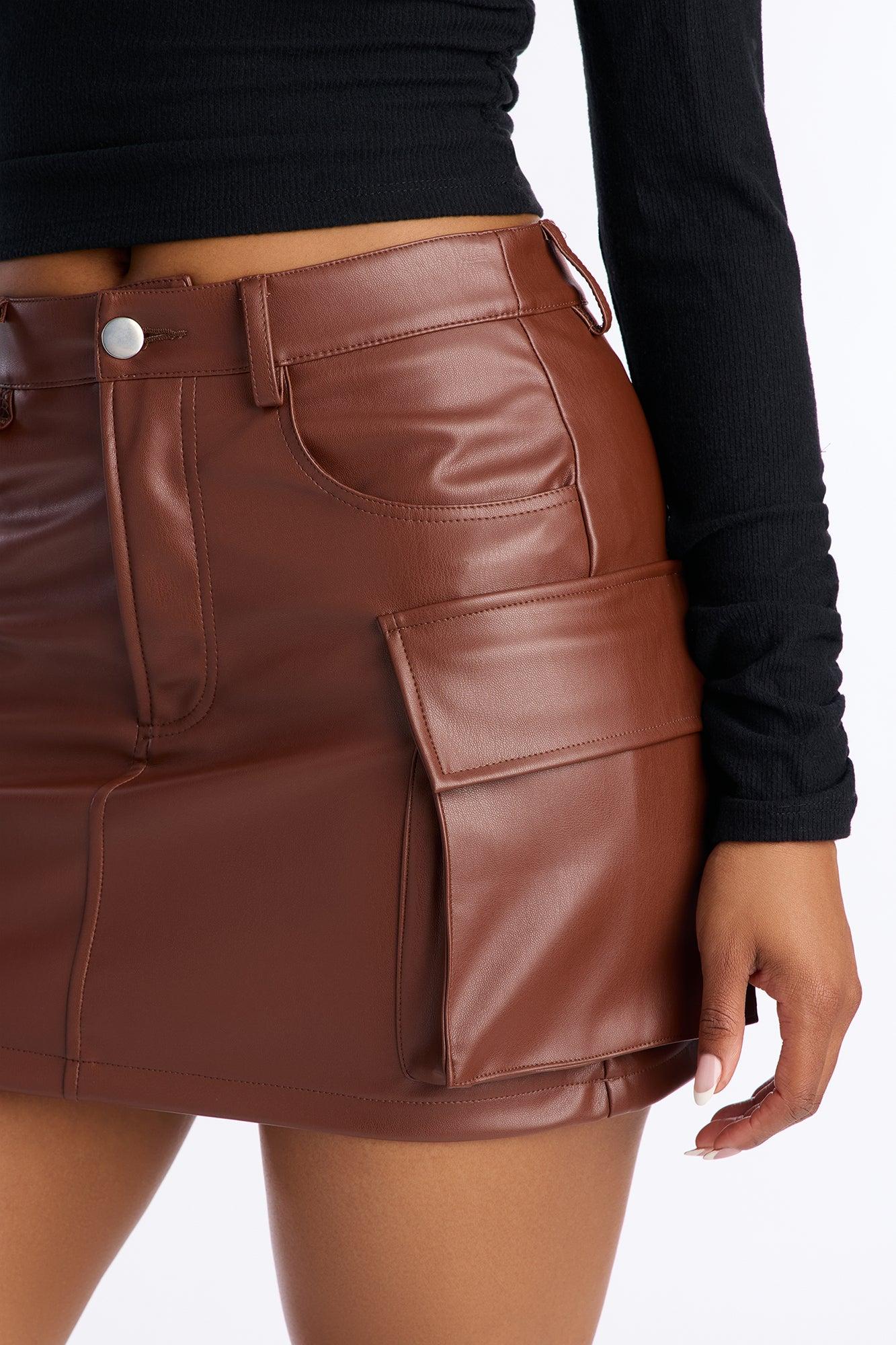 Unmatched Faux Leather Cargo Skirt - Chocolate Female Product Image